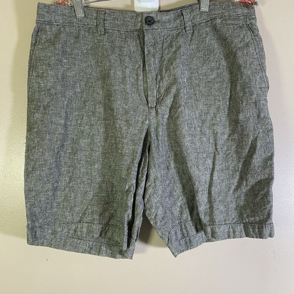 Banana Republic Aiden Shorts Mens 35  Mottled Gray Linen Cotton Blend Flat Front